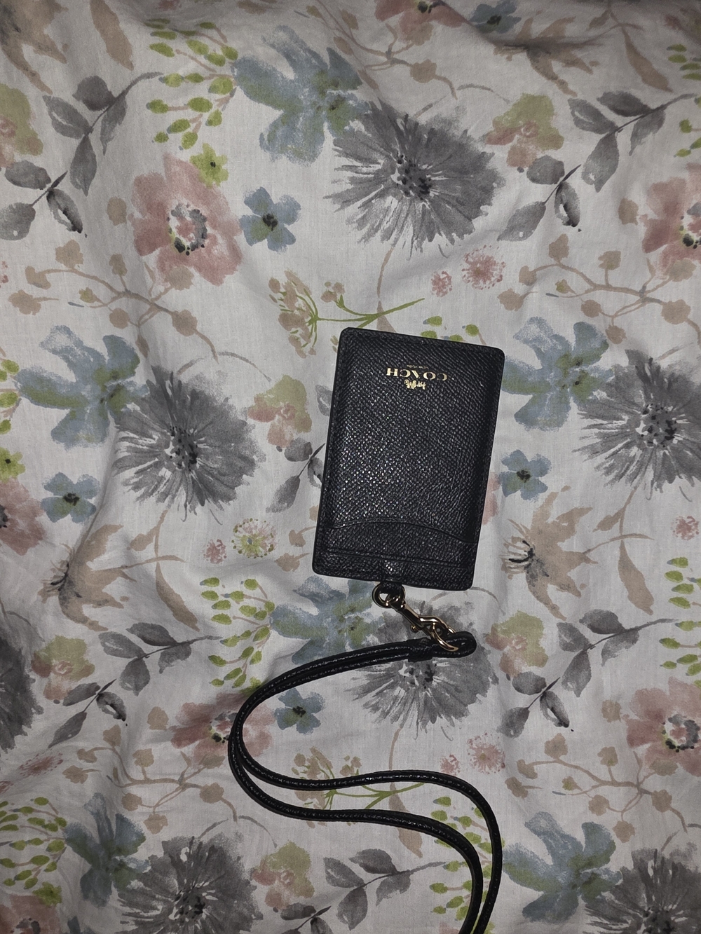 Coach Black Leather Card Holder Lanyard